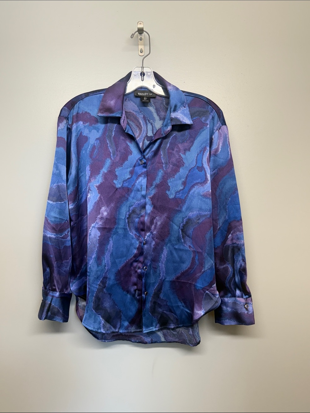 Bailey 44 Blue and Purple Abstract Button-Down Oversized Blouse